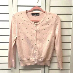 Karl Lagerfeld Pink Cardigan with Pearl Accents